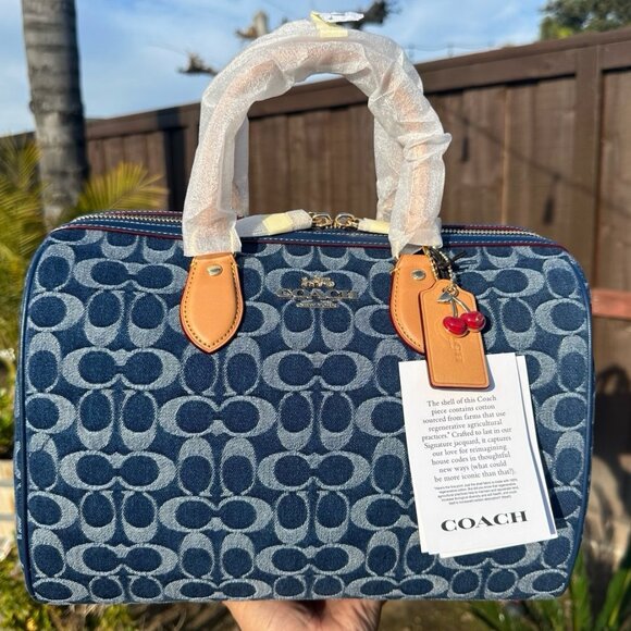 Coach Handbags - COACH Rowan Large Satchel Bag Signature Canvas Denim Blue
